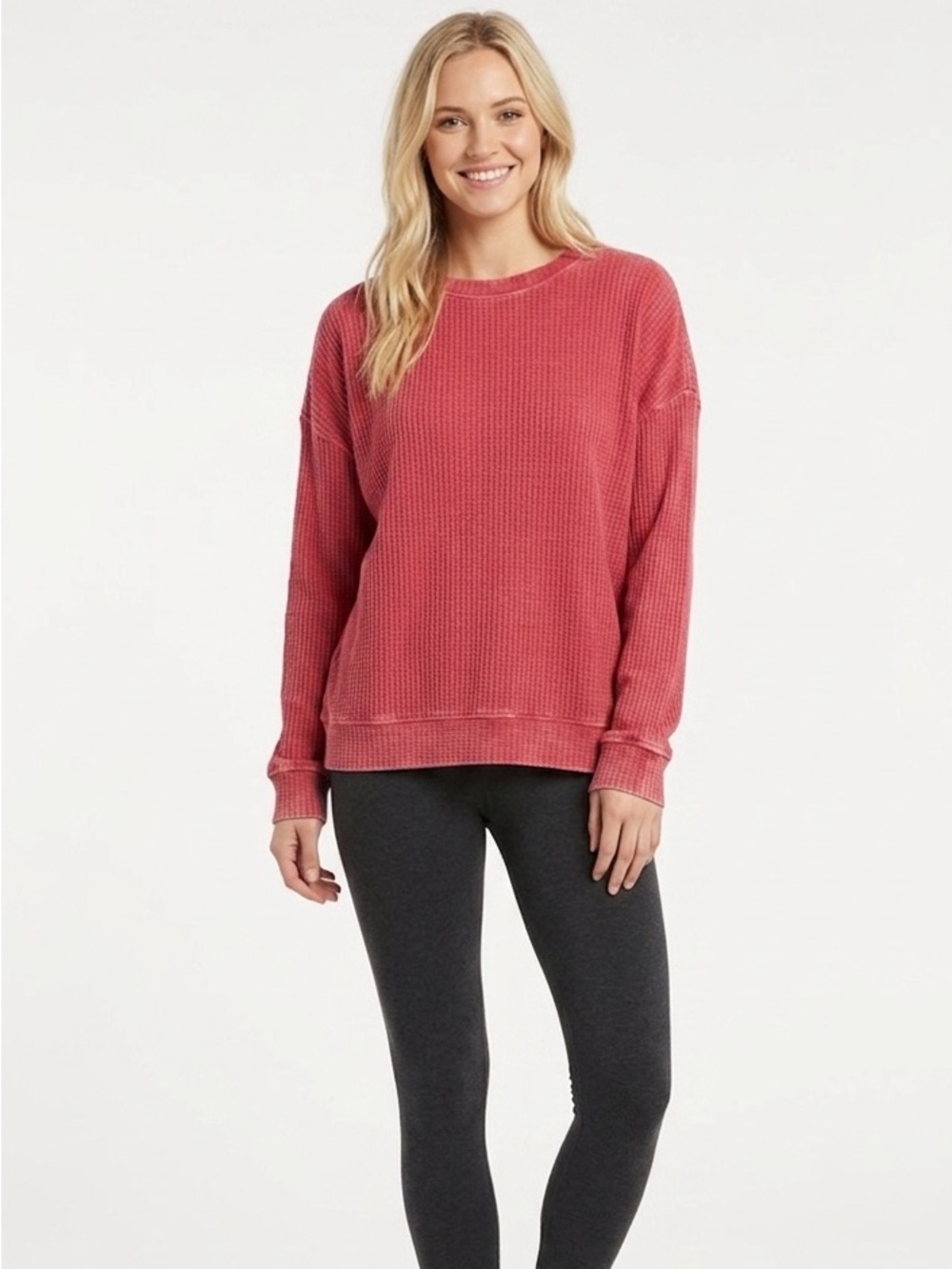 Blue buttercup red waffle knit top size large